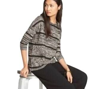 EILEEN FISHER Organic Linen Pullover Sweater Womens M Oversized Boxy Gray Black